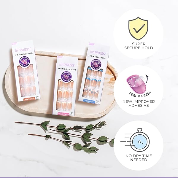 KISS IMPRESS NO GLUE MANI PRESS ON NAILS, FRENCH, ‘DITTO’, LIGHT NEUTRAL + PINK TIP FRENCH, SHORT SIZE, OVAL SHAPE, INCLUDES 30 NAILS, PREP PAD, INSTRUCTIONS SHEET, 1 MANICURE STICK, 1 MINI FILE
