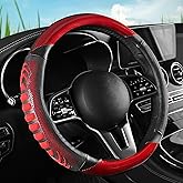 5D Honeycomb Black Red Car Steering Wheel Cover,14.5-15 Inch Universal Carbon Fibre Leather Covers Breathable Anti-Slip Odorless Steering Wheels Accessories for Men Women