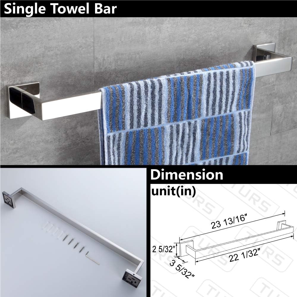 TURS Contemporary 4-Piece Bathroom Hardware Accessory Set Towel Bar Towel Robe Hook Toilet Paper Holder Hand Tower Holder, SUS 304 Stainless Steel Wall Mounted, Polished - - 