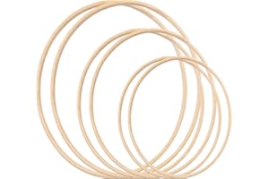 Gukasxi 3 Sizes (8, 10, 14 Inch) Wooden Bamboo Floral Hoop Set of 6 Large Wreath Macrame Craft Hoop Rings for DIY Weddding Wreath Decor, Macrame Dreamcatcher, Wall Hanging Crafts Making