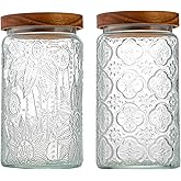 34 OZ/2 PCS Glass Storage Jar with Airtight Bamboo Wooden Lids, Vintage Food Containers Canisters Sets for Kitchen Counter Pantry, Sugar, Flour, Candy, Tea, Coffee Beans, Oats, Grain Bin, Pasta,