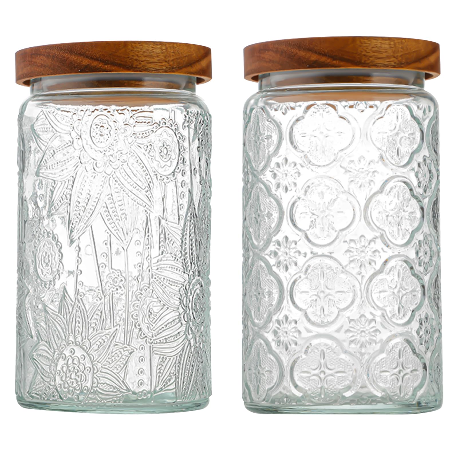 Photo 1 of 34 OZ/2 PCS Glass Storage Jar with Airtight Bamboo Wooden Lids, Vintage Food Containers Canisters Sets for Kitchen Counter Pantry, Sugar, Flour, Candy, Tea, Coffee Beans, Oats, Grain Bin, Pasta,