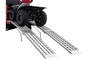 GORKETT Truck Ramps 89.8"*12" 3000LBS Motorcycle ATV Ramps for Pickup Truck Lawn Mower 2PC Folding Trailer UTV Shed Snowmobile Car Loading Ramp with Strap Handle Buckle Silver 7.5ft Aluminum Ramp