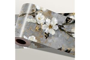 IOHEFY Cherry Blossom Wallpaper Border 196x4 Inch Peel and Stick Wall Border Gray White Floral Branch Wall Trim Removable Vinyl Sticker for Bedroom Bathroom Kitchen Decor