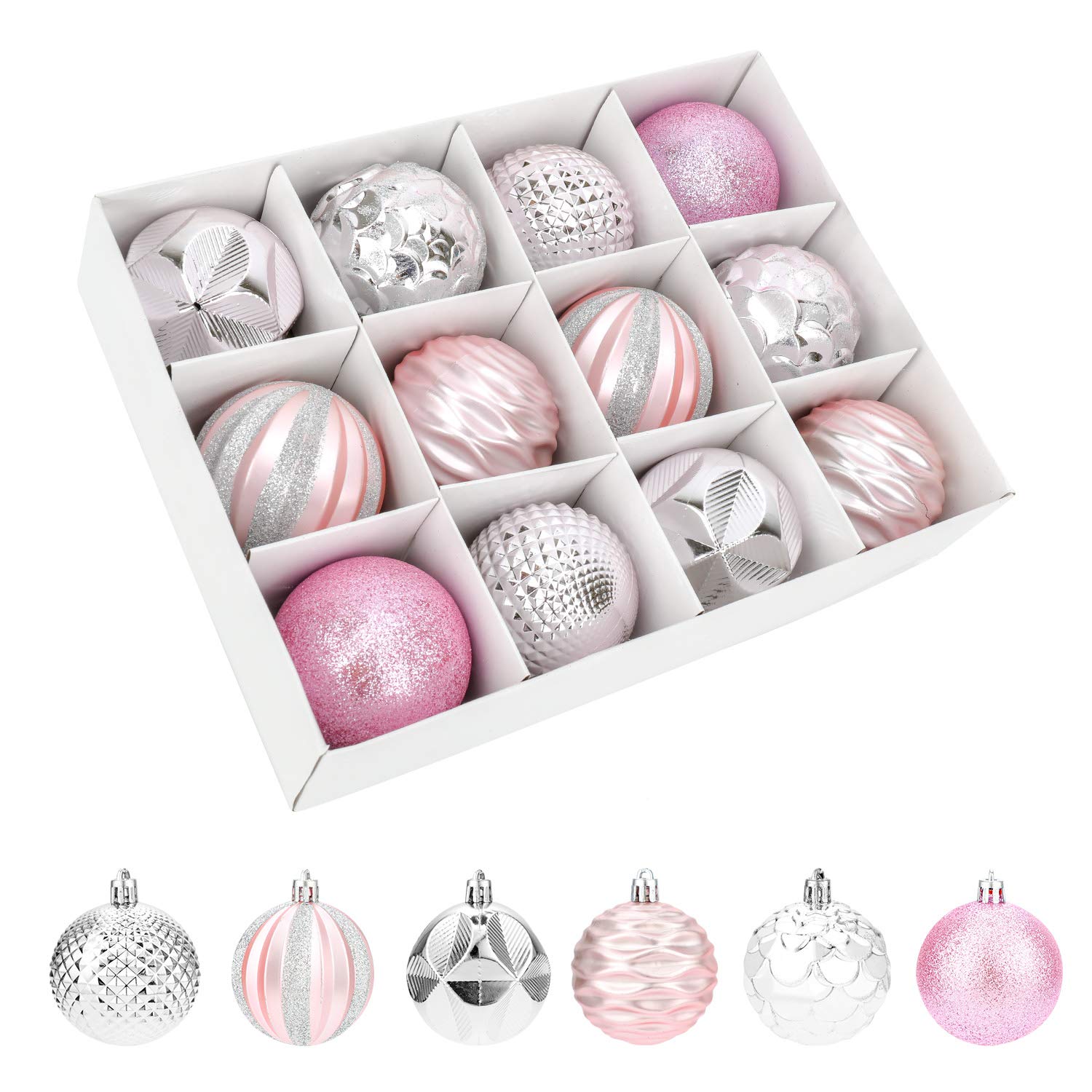 Christmas Tree Ball Ornaments, 12pcs 2.38 inch/6cm Shatterproof Christmas Balls with Hanging Rope for Christmas Tree Decorations