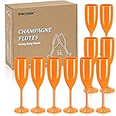 XUWAIDSGN Acrylic Champagne Flutes Toasting Glasses Unbreakable Mimosa Bar Reusable Wine Glasses Vintage Champagne Flutes Stemmed Drinking Cups 5.4 OZ for Christmas Birthday (10, Orange)