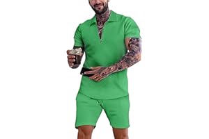 JVIIRTV Men's Short Sets Outfits 2 Piece Fashion Summer Clothing Men 1/4 Zip Golf Polo Shirt Men's Casual Sportswear