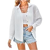 SHENHE Women's Button Down Tunic Shirt Long Sleeve Split Hem Vacation Travel Blouse