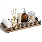 Bathroom Vanity Tray – 12" x 6" Acacia Decorative Wooden Tray for Toilet Tank Organizer Wood Tray for Bathroom Countertop, Soap, Perfume Accessories Storage, Vanity Dresser Decor Black & Acacia