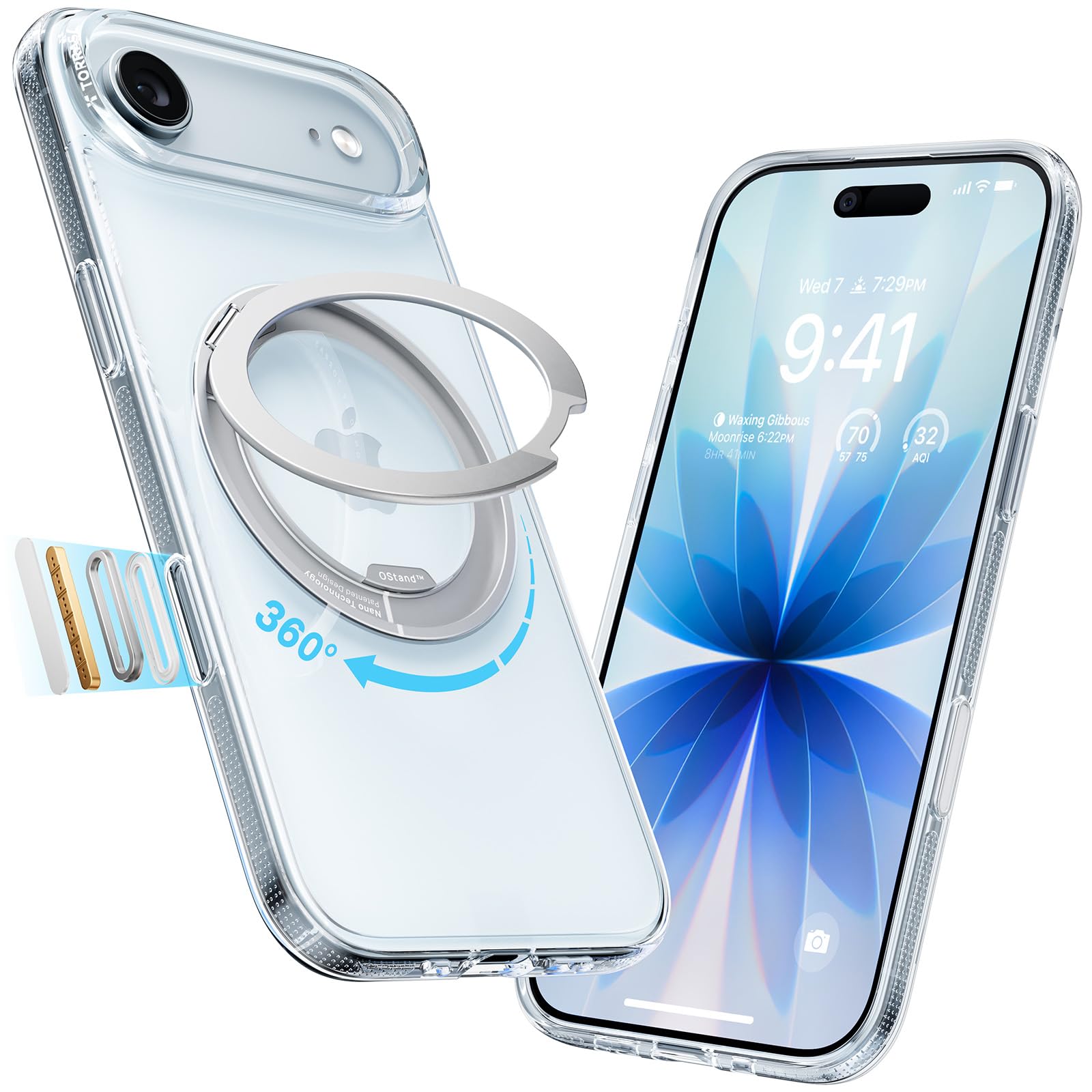 Photo 1 of TORRAS 360 Magnetic Stand for iPhone Air Case, [Fit for MagSafe] [Military-Grade Protection] Slim Case for iPhone 17 Air, 2025, Clear, Ostand O3 Fitness Series