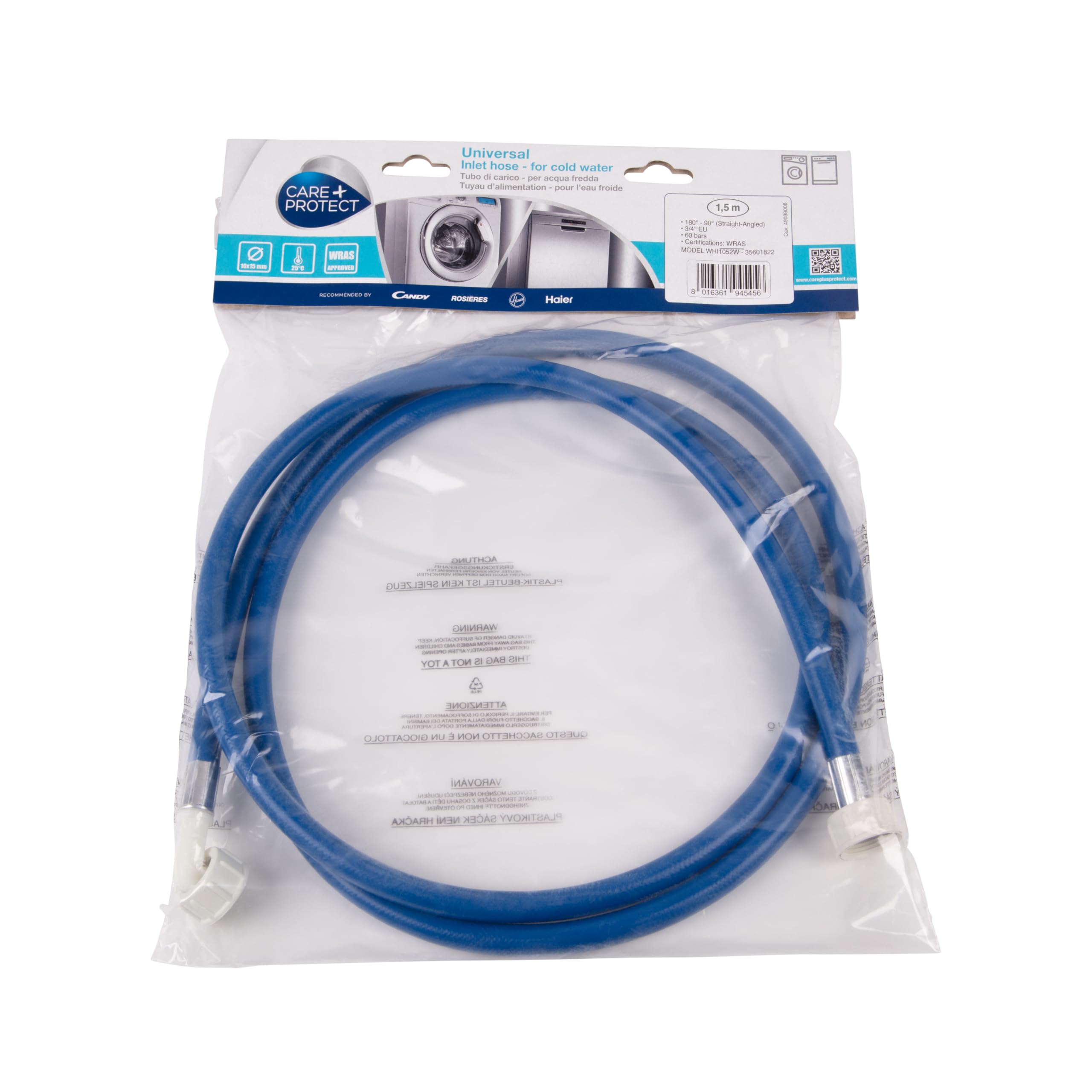 CARE+PROTECT Universal Washing Machine and Dishwasher Cold Water Inlet Hose 1.5m - WRAS Approved