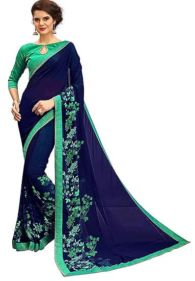 RAJESHWAR FASHION WITH RF Womens Georgette Saree with Blouse Piece