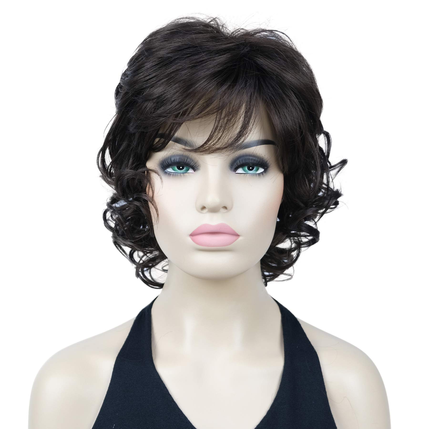 Lydell 12" Short Curly Wigs Soft Shaggy Layered Classic Cap Full Synthetic Wigs (Chestnut Brown)