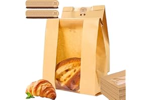 30 Pack Paper Bread Bags for Homemade, Sourdough Bread Bags, Food Rade Brown Kraft Paper Bakery Bags with Clear Window, Water
