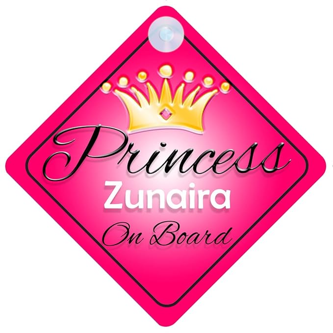 Amazon Com Princess Zunaira On Board Personalised Girl Car Sign