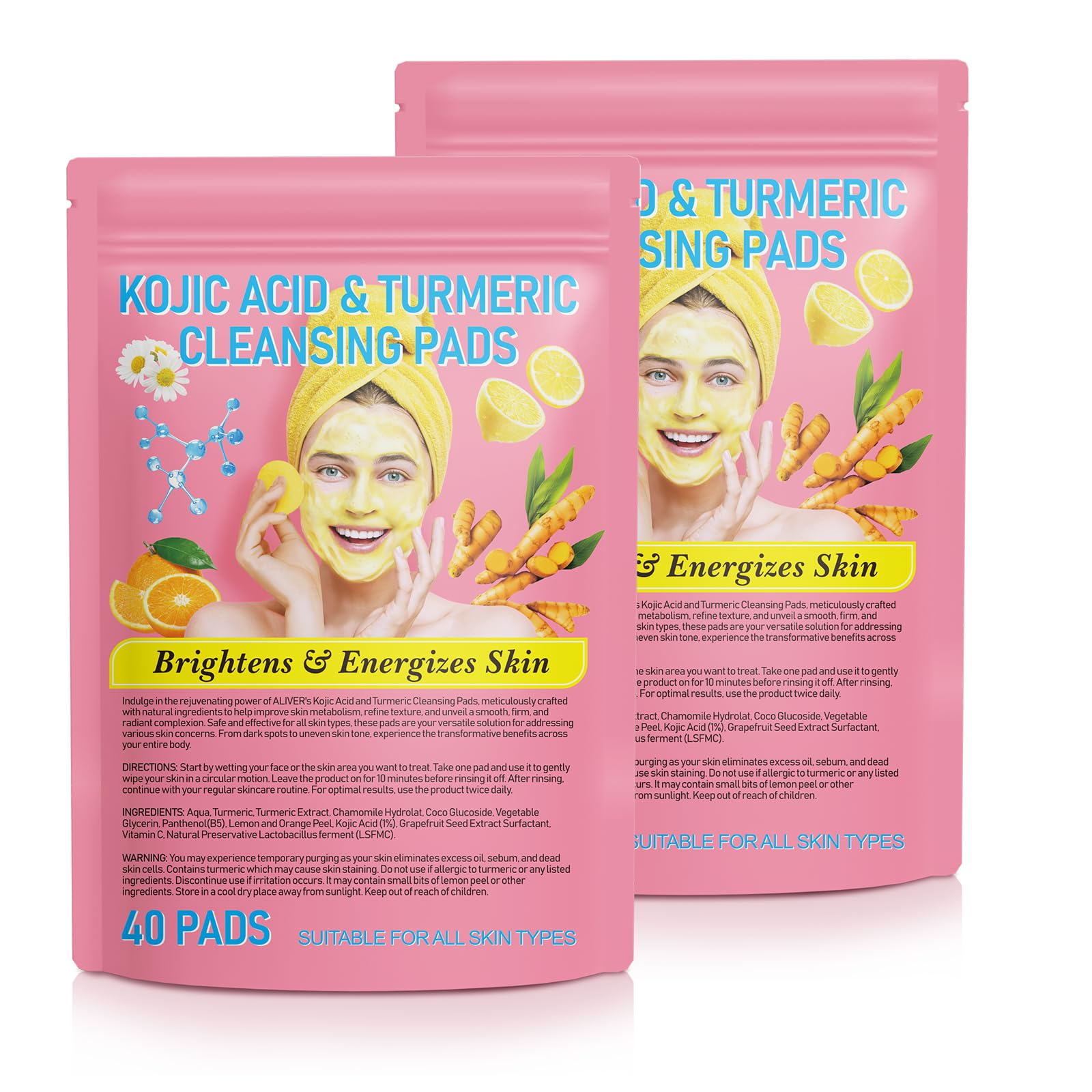 Kojic Acid and Turmeric Pads, Turmeric Kojic Acid Cleaning Pads, Turmeric Exfoliating Pads, Turmeric Pads for Face, Facial Sponges for Cleansing 80Pcs
