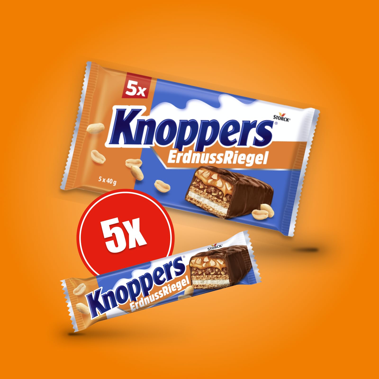 Knoppers ErdnussRiegel – 1 x 200 g (5 Riegel) – Schokoriegel mit Milch- und Erdnusscreme, gehackten salzigen Erdnüssen, Karamell und Vollmilchschokolade 2