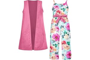 UNICOMIDEA 3-7T Girls Jumpsuits Kids Sleeveless Hawaiian Romper Loose Pants with Pockets Outfit Sets