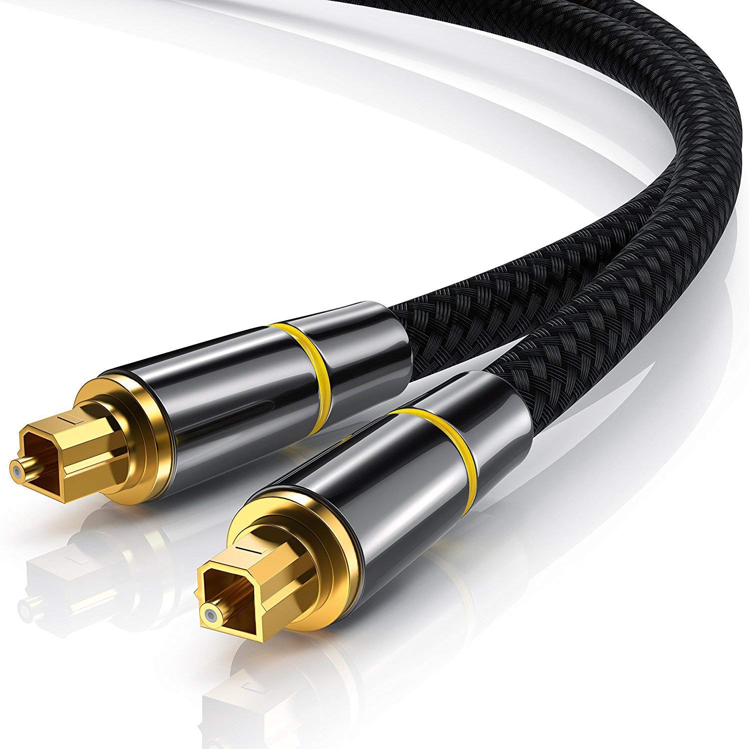 BeckenBower® - 2m Toslink Cable - 2m Premium Gold Toslink , Lead, SPDIF, High Resolution, Professional Digital Optical Cable, 24K Gold Casing, for PS3 Sky XBOX Bluray Sky HD LCD LED Plasma Blu Ray Bluray DTS Dolby Surround DVD PC PS3 XBOX VIRGIN HOME Cinema to Connect with Home Cinema Systems AV Amps Etc. for Best Digital Surround Sound, 1m Toslink cable HD DTS Dolby Digital optic fibre Cable / Lead for sound quality