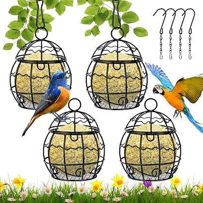 OFFCUP Fat Ball Bird Feeder 4pc Metal Hanging Holder Spherical with 4 Hooks