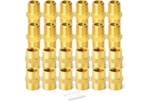 GASHER 12PCS Metals Brass Pipe Fitting, Hex Nipple Brass Hex Coupler, 1/4" x 1/4" NPT Male Thread Pipe, 1/4Inch x 1/4Inch NPT Female Thread Pipe