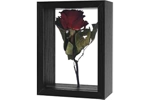 REDHUGO Wooden Dried Flower Frame, Floating Wood Shadow Box Frame for Pressed Flowers Double Acrylic Picture Frame Tabletop DIY Gifts for Family Friends Rectangle Black 4×6 inches (FRAME ONLY)