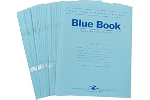 ROARING SPRING Exam Blue Books, 50 School Examination Booklets, 8.5" x 7", 8 Sheets/16 Pages, Wide-Ruled with Margin Student Testbook, Made in USA