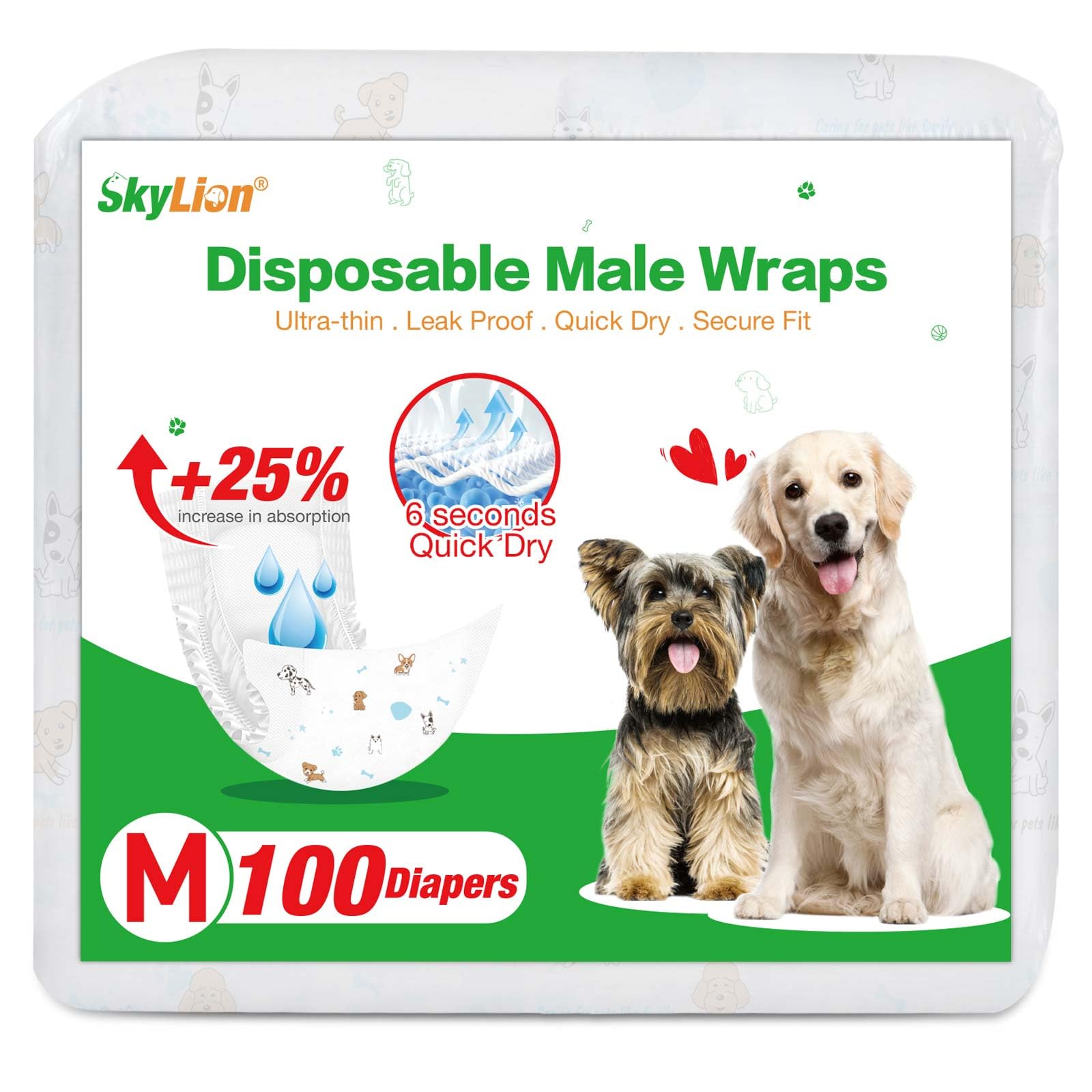 Photo 1 of Dog Diapers Male Disposable Super Absorbent, 100 Count, Male Dog Wraps Leak Proof, Ultra Dry & Breathable, Medium