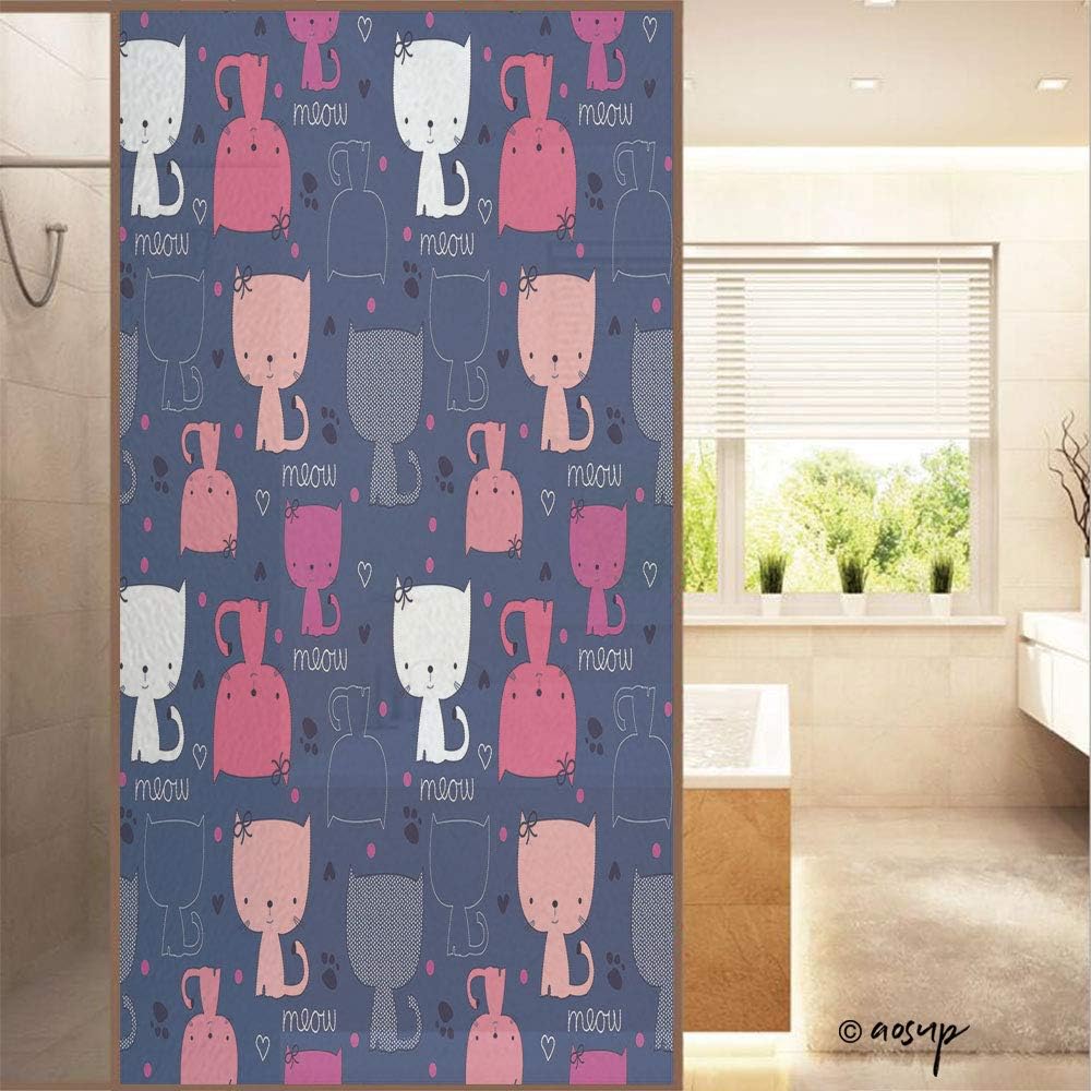ShopHM Sticker 3D Privacy Glass Film No Glue, Cat,Multicolor,23.6" W x 47.2" H for Home & Office