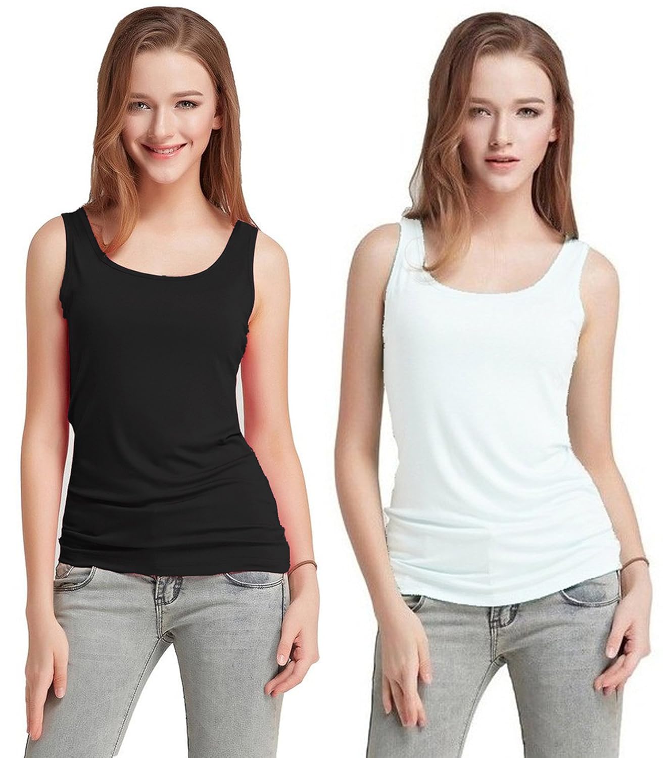 fashion line cotton lycra tank top for girls / women (black & white, pack of 2)