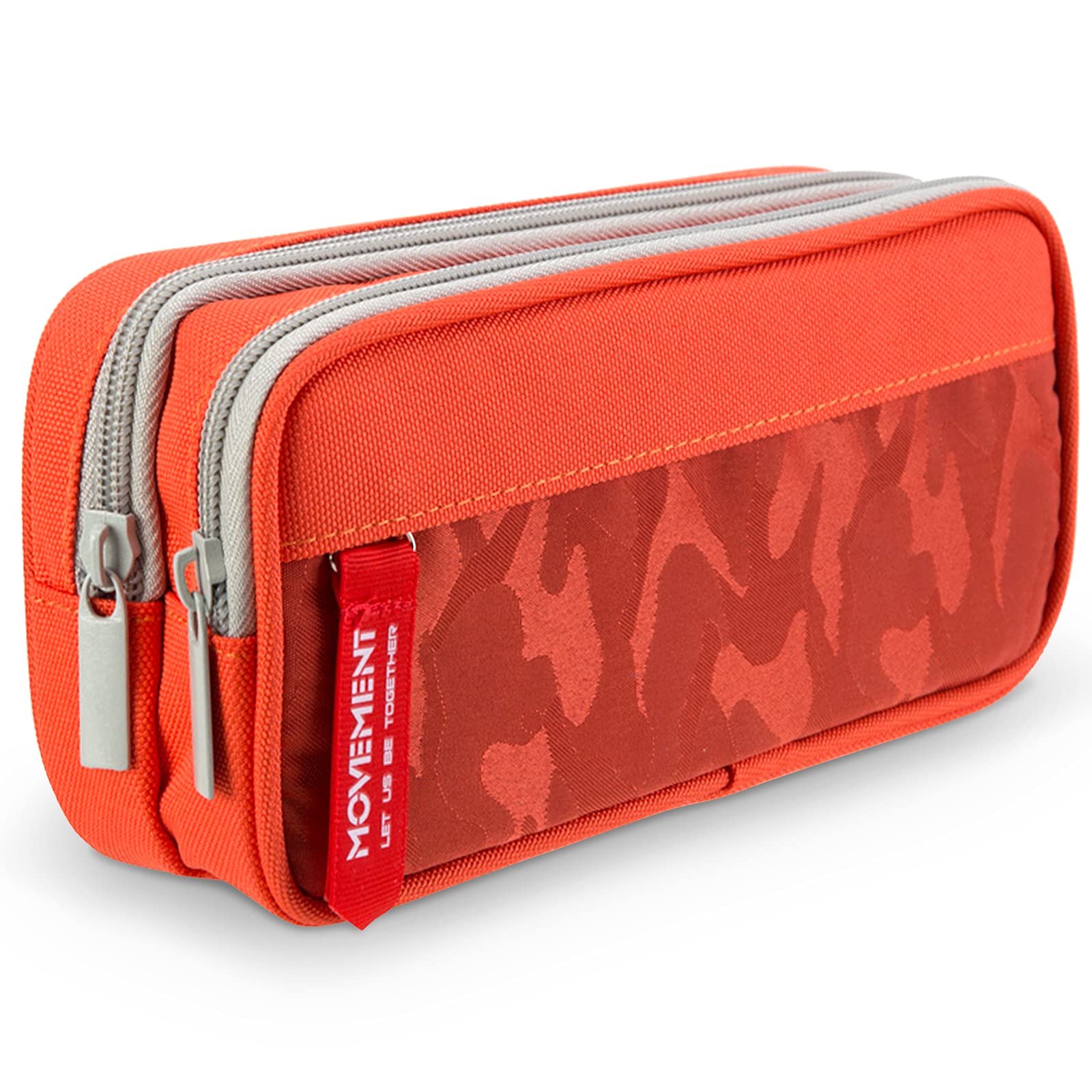 TOYESS Large Pencil Case for Boys and Girls, Personalised Lightweight Triple Pockets Pencil Cases with Big Compartments for School Stationary, Camouflage Orange — image 1
