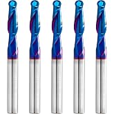 CNC Router bits 1/4" Shank Ball Nose End Mill Carbide Milling Tools 5PCS | for Side Milling,End Milling,Finish Machining,Nano Blue Coating