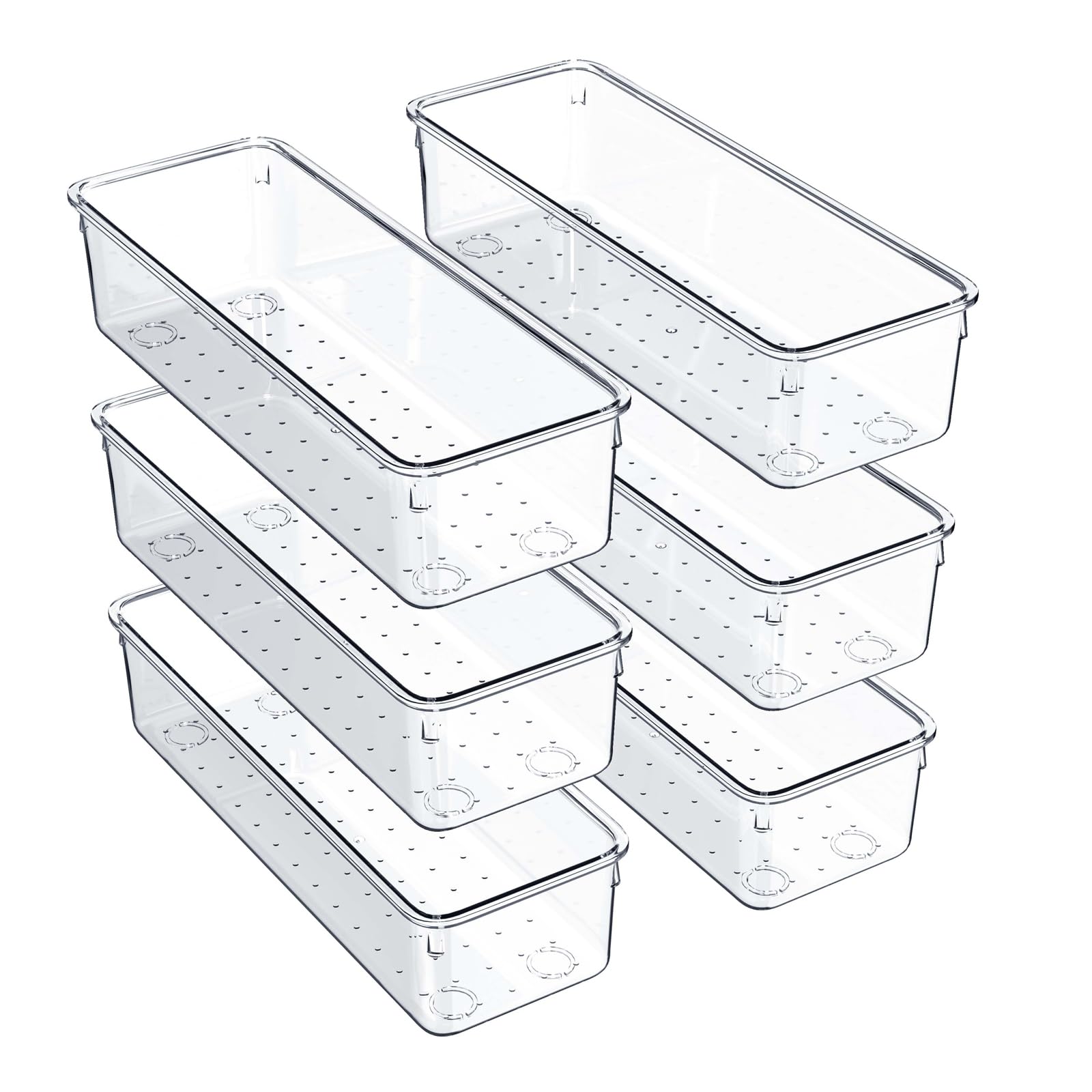 6 Pack Drawer Organiser, Versatile Clear Drawer Storage Trays with Non-Slip Pads, Acrylic Plastic Desk Organiser Drawer Dividers for Makeup, Kitchen, Fridge, Bathroom, and Office. — image 1