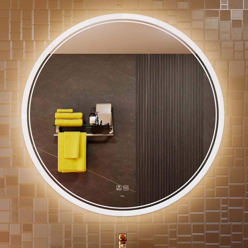 Photo 1 of ** NEW*** KWW Round Mirror Bathroom LED Lighted Mirror, Illuminated Dimmable Anti-Fog Wall-Mounted Makeup Vanity Mirror with Lights (39.5" L x 39.5" W)