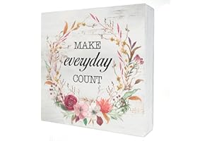 HDKY Inspirational Make Everyday Count Wood Box Sign Decor Rustic Motivational Quote Saying Wooden Box Sign Block Plaque for Wall Tabletop Desk Home Office Decoration