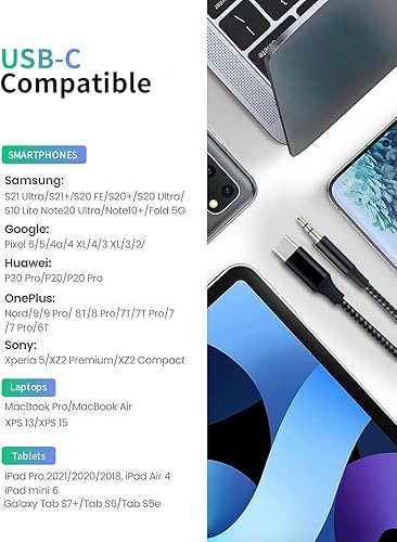 USB C to Aux Cord, Type-C to Weave Stereo