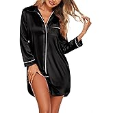 Ekouaer Satin Nightgowns for Women Button Down Sleep Shirt Silk Night Shirt Long Sleeve Boyfriend Sleepwear S-3XL