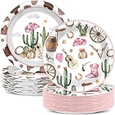 Naozinebi 100pcs Western Cowgirl Party Paper Plates Cowgirl Party Decorations for Girls Pink Western Theme Dessert Plates Wild West Cow Print Tableware Decor for Baby Shower Rodeo Birthday Serves 100