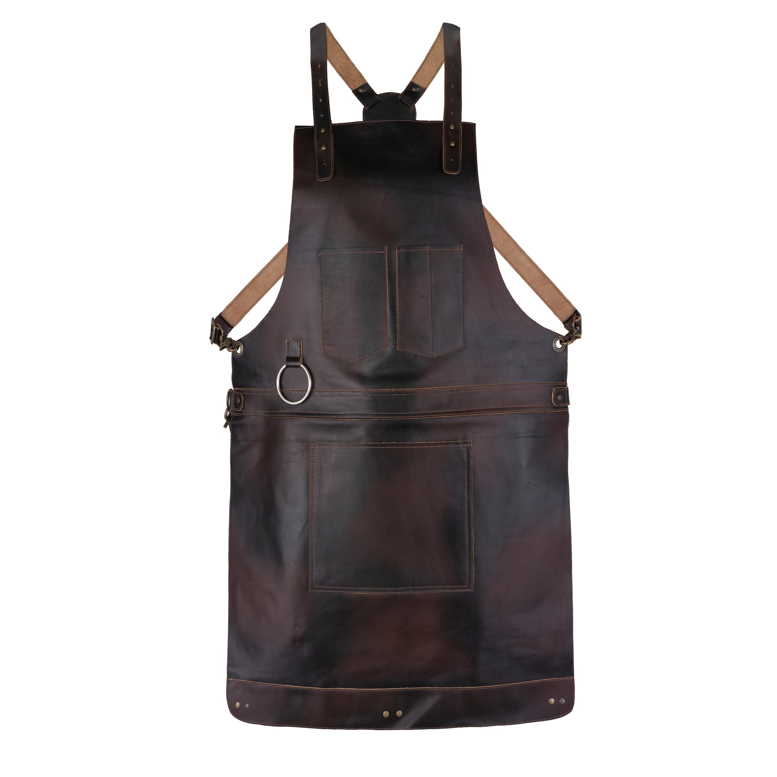Leathershire Leather Tool Working 12 Pocket Tool Apron | Unisex Leather Cross Body Back Straps Adjustable | Woodworking | Gardening Apron (Dark Brown 2)