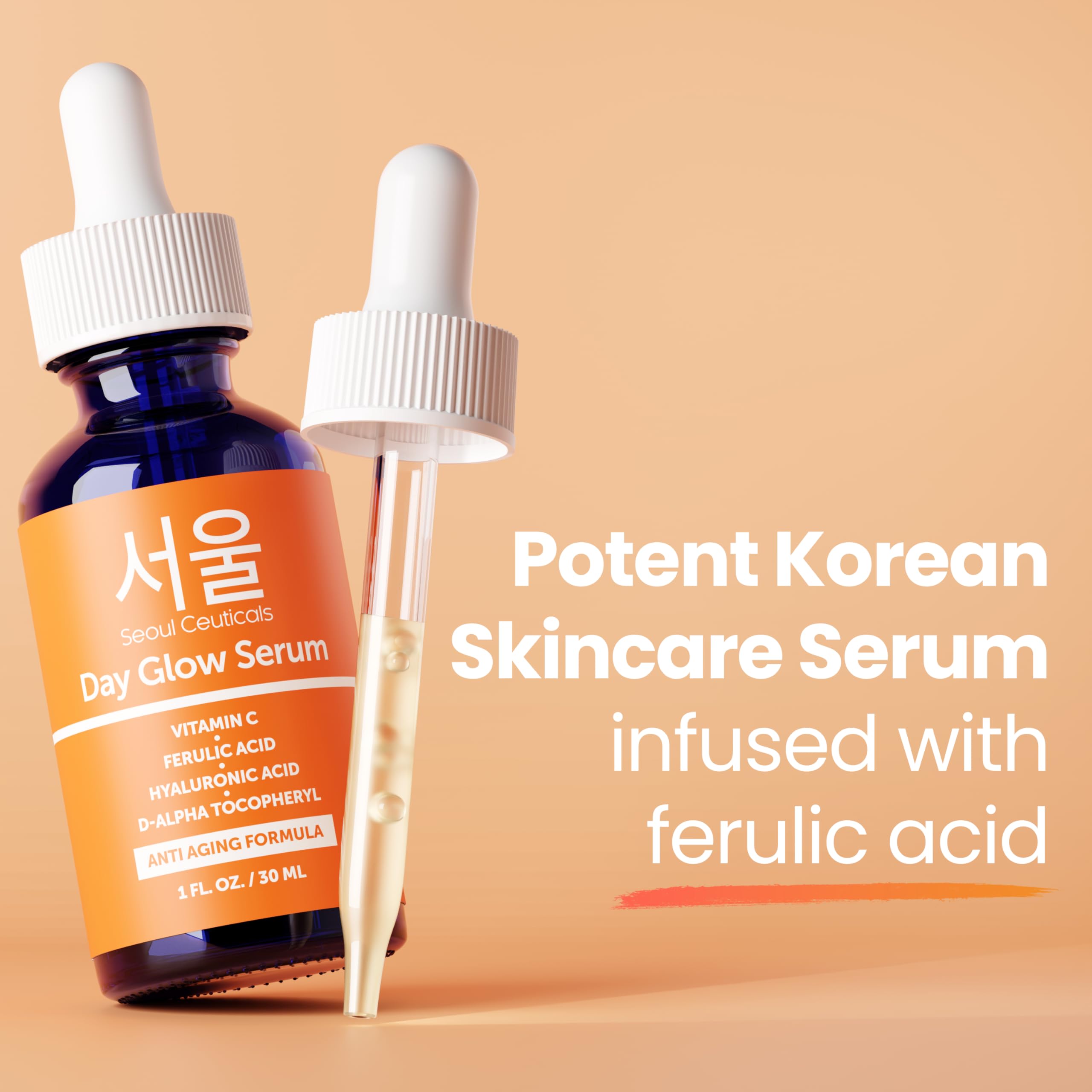 SeoulCeuticals Korean Skin Care 20% Vitamin C Hyaluronic Acid Serum + CE Ferulic Acid - Potent Anti Aging Vit C, Anti Wrinkle K Beauty Skincare 1oz