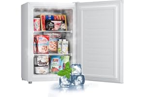 Upstreman 3.0 Cu.ft Small Mini Freezer Upright Freezer with Reversible Door, Fast Cooling, 5 Adjustable Thermostat, Stand Up Freezers with Ice Trays Defrosting Tools for Home, Dorm (White)