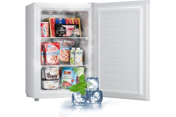 Upstreman 3.0 Cu.ft Small Mini Freezer Upright Freezer with Reversible Door, Fast Cooling, 5 Adjustable Thermostat, Stand Up Freezers with Ice Trays Defrosting Tools for Home, Dorm (White)