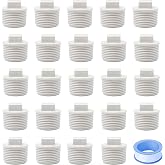 24Pack 3/4" PVC SCH40 Male Threaded Pipe End Cap Adaptor with Waterproof Tape - PVC Cleanout Plug(Includes Durable Adapters and Sealant Tape)
