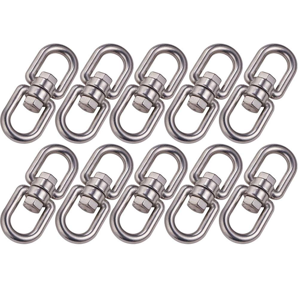 POFET 10Pcs M4 304 Stainless Steel Double Ended Swivel Eye Hook Eye to Eye Swivel Shackle Ring Connector for Hanging Chair Swivel Grill,Hanging Swing,Dog Leash
