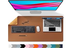 Aothia Office Desk Pad, Natural Cork & PU Leather Dual Side Large Mouse Pad, Laptop Desk Table Protector Writing Mat Easy Clean Waterproof for Office Work/Home/Decor (Brown,36"x17")