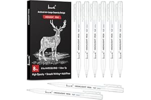 Brusarth White Gel Pens, 1mm Extra Fine Point Opaque Archival Ink Pen for Black Paper Drawing, Sketching, Illustration, Card Making, Bullet Journaling, Pack of 8