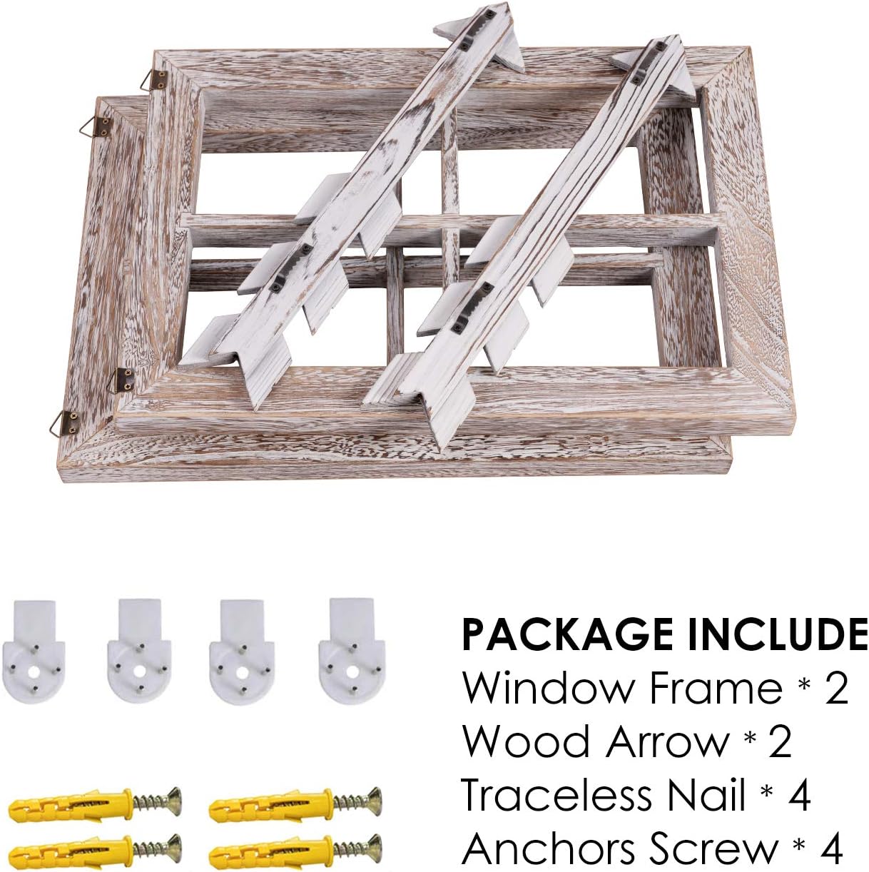 TIMEYARD Farmhouse Wall Decor Window Frame, Wood Window Pane with Arrows Decor, Fake Window Rustic Wall Art for Entryways, Living Room, Dining Room, Bedroom, 11X15.8 Inches, Rustic White, 2set: Everything Else