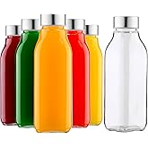 Danmu Glass Juice Bottles with Lids 14 oz,Juicing Bottles Reusable Glass 100% Leakproof for Juicing,Water,Kombucha,Milk,Milkshake,Coffee,6 Pack,Dishwasher Safe