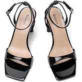Reitoye Women's Heeled Sandals Square Open Toe Chunky Strappy Heels Shoes | Chunky Heel Flat Sandals,Unique Dress Heels,Adjustable Ankle Strap,All-Day Comfort Sole,Party Event Wedding Prom Heels Shoes