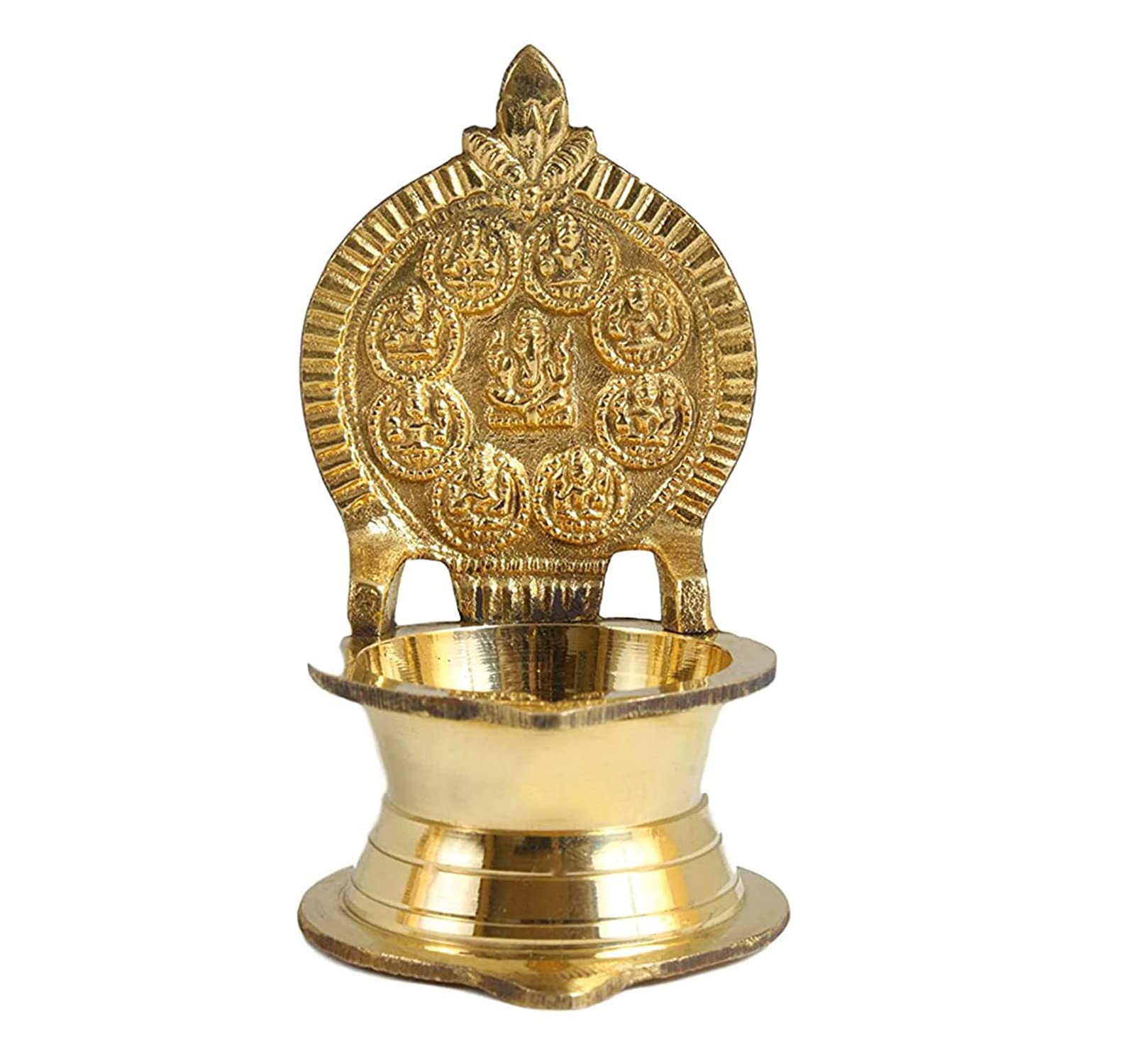 SATYAEXPORTS Brass Ganesh Oil Diya with Large Container Deepam for Home Decor Pooja Decorative Deepak Diwali Puja Wedding Gift Mandir Temple Height 4 Inch